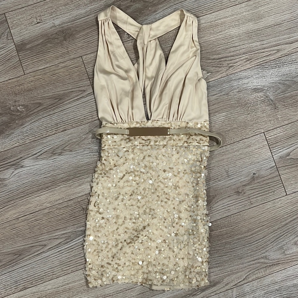 Beautiful sequined gold BEBE dress size XS